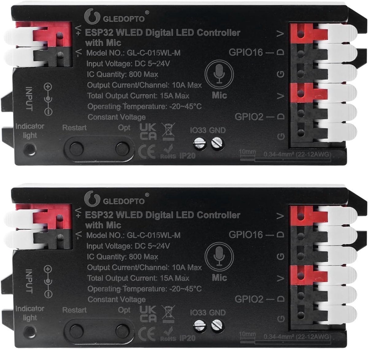 2pcs Wled controller: ESP32 digital LED strip controller, download to control (WS2812B, WS2811, SK6812, WS 2801 APA - ShopVlot