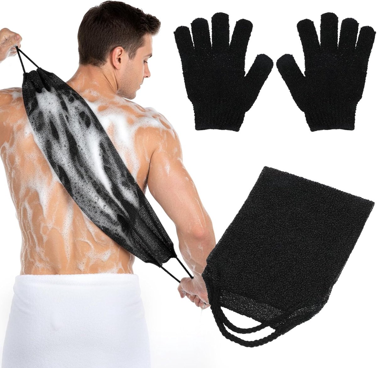 SnelShoppen - Set van 2 Exfoliërende Rugschrobber Bad Handschoenen Set Wasdoek Rugschrobber Set Exfoliërende Douchetowel met Handschoenen Lichaamsscru