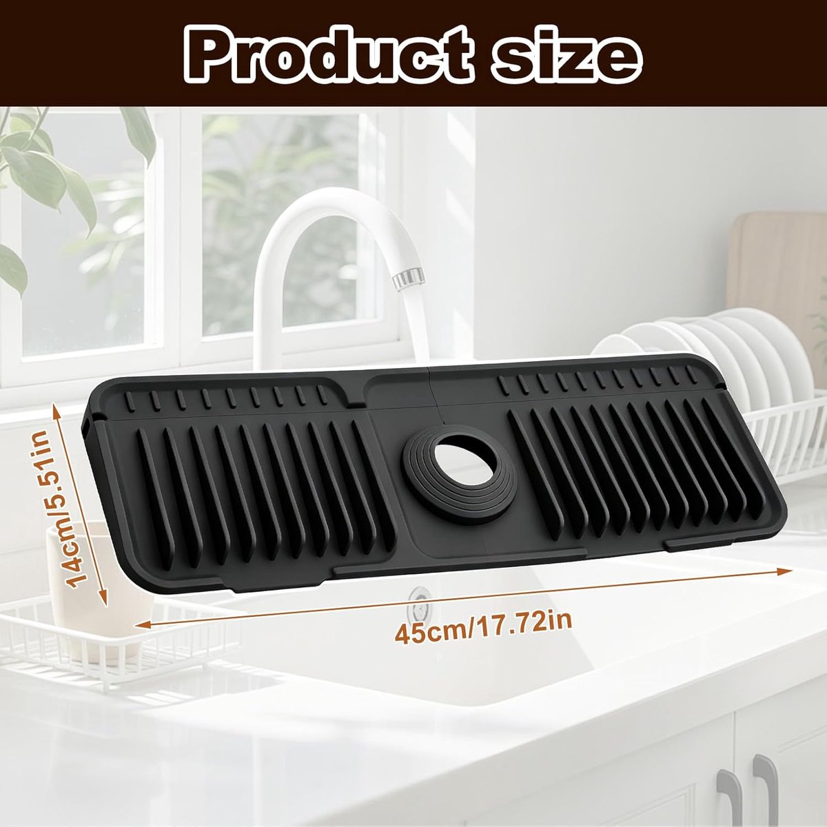 SnelShoppen - Silicone Water Tap Draining Mat met 90° Vouwfunctie, Snelle Afvoer, Antislip Waterafvoerbeschermer voor Keuken en Badkamer (Morandi Zwar