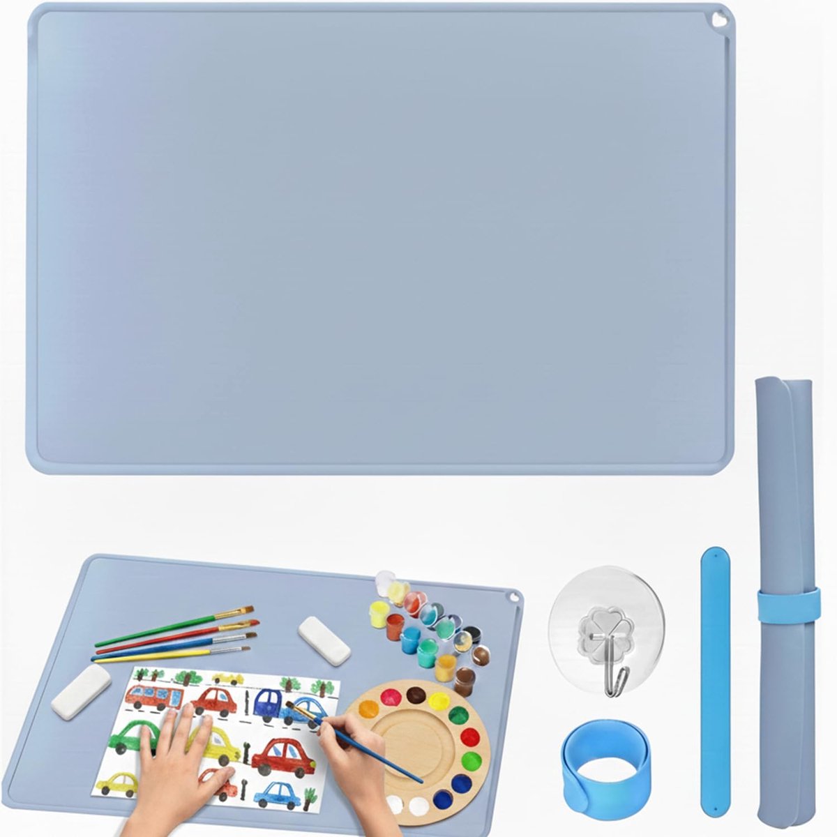 SnelShoppen - Silicone Schildermat, Herbruikbare Schildermat, Craft Mat 60 x 40 cm, Desk Mat met Kabelbinders en Haken voor Creatief Schilderen en Knu