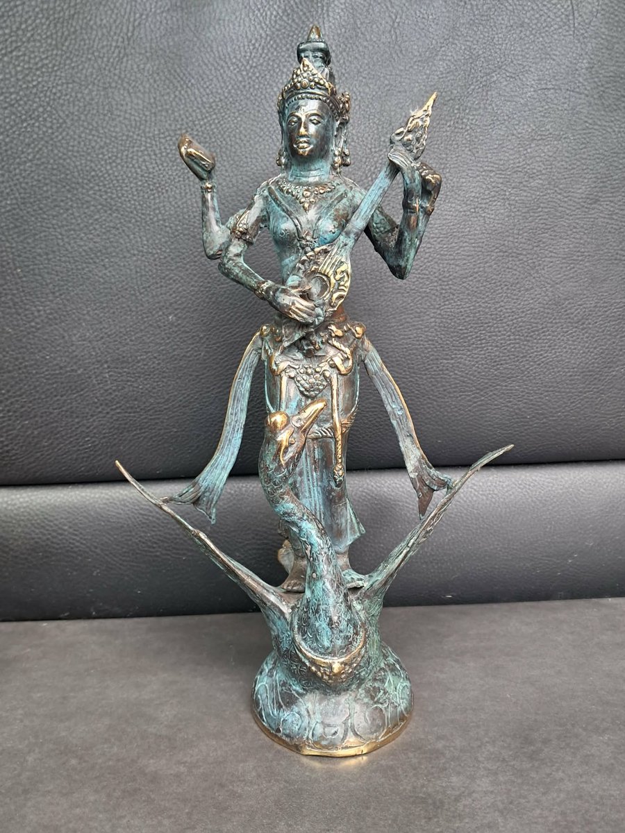 Statue en bronze/Déesse Saraswati, déesse de la connaissance et de la sagesse/décoration/Inde