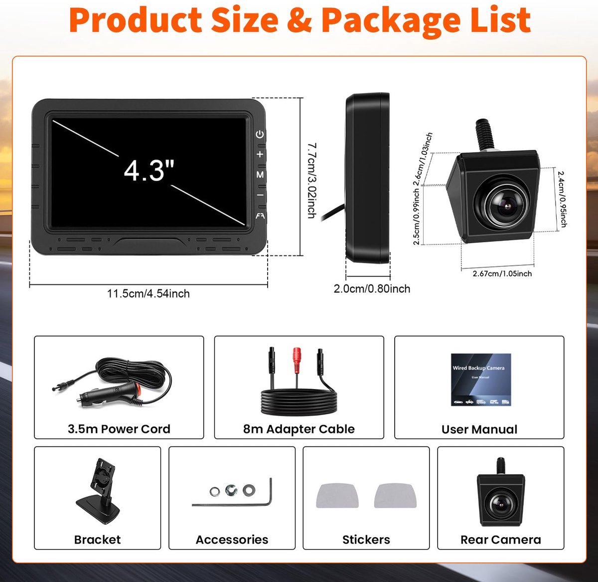 SnelShoppen - Achteruitrijcameraset met Monitor 4,3 Inch HD 1080P - Draadloze Achteruitrijcamera IP68 Waterdicht met Nachtzicht voor Auto SUV (DC 12-3