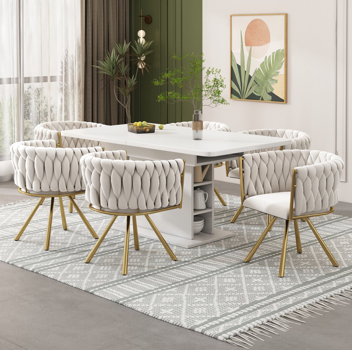 COVREO Eetkamerstoel 59x54x72 cm beige en goud, velvet draaibaar