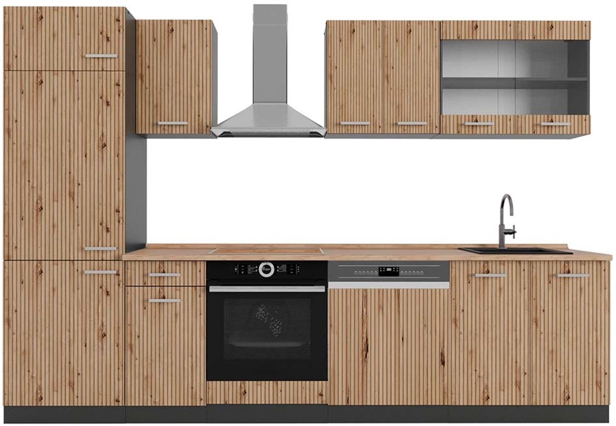 Vicco R-Line Complete keukeneenheid – 300 cm, WB Eik Artisanaal eiken/antraciet
