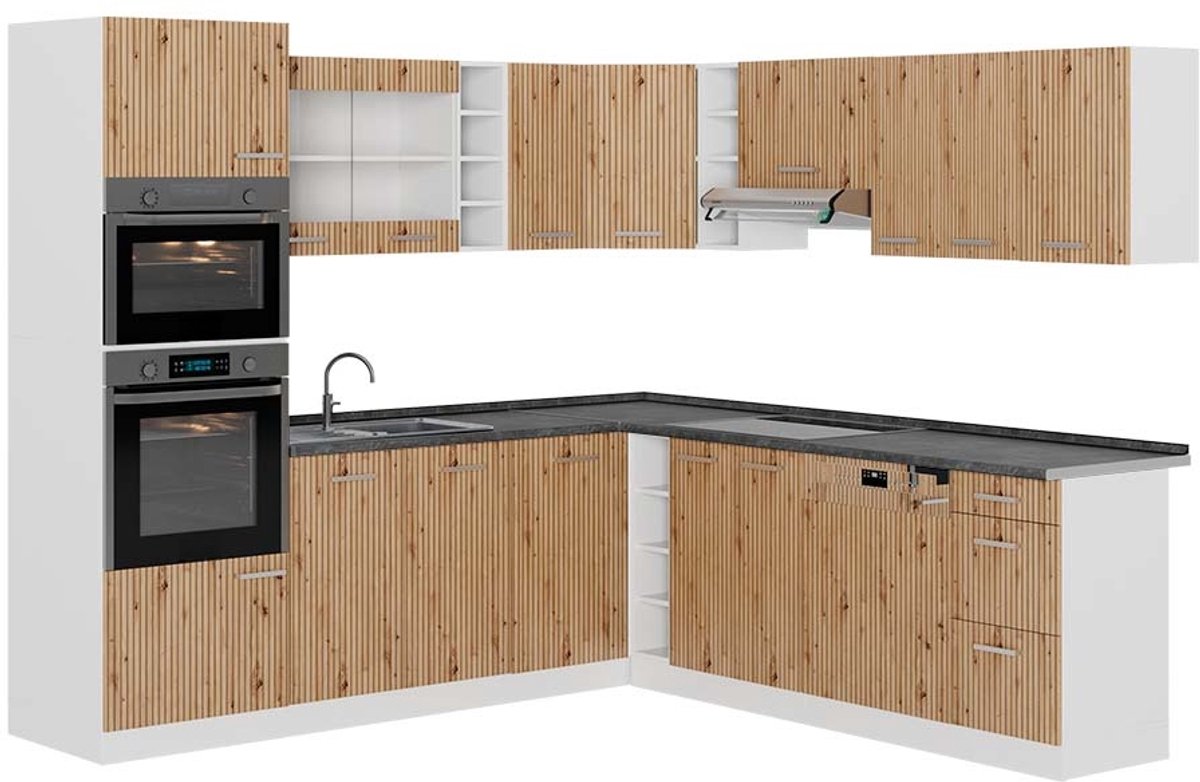 Vicco Hoekkeuken R-Line, Artisanaal eiken/Wit, 247 x 237 cm, WB Antraciet
