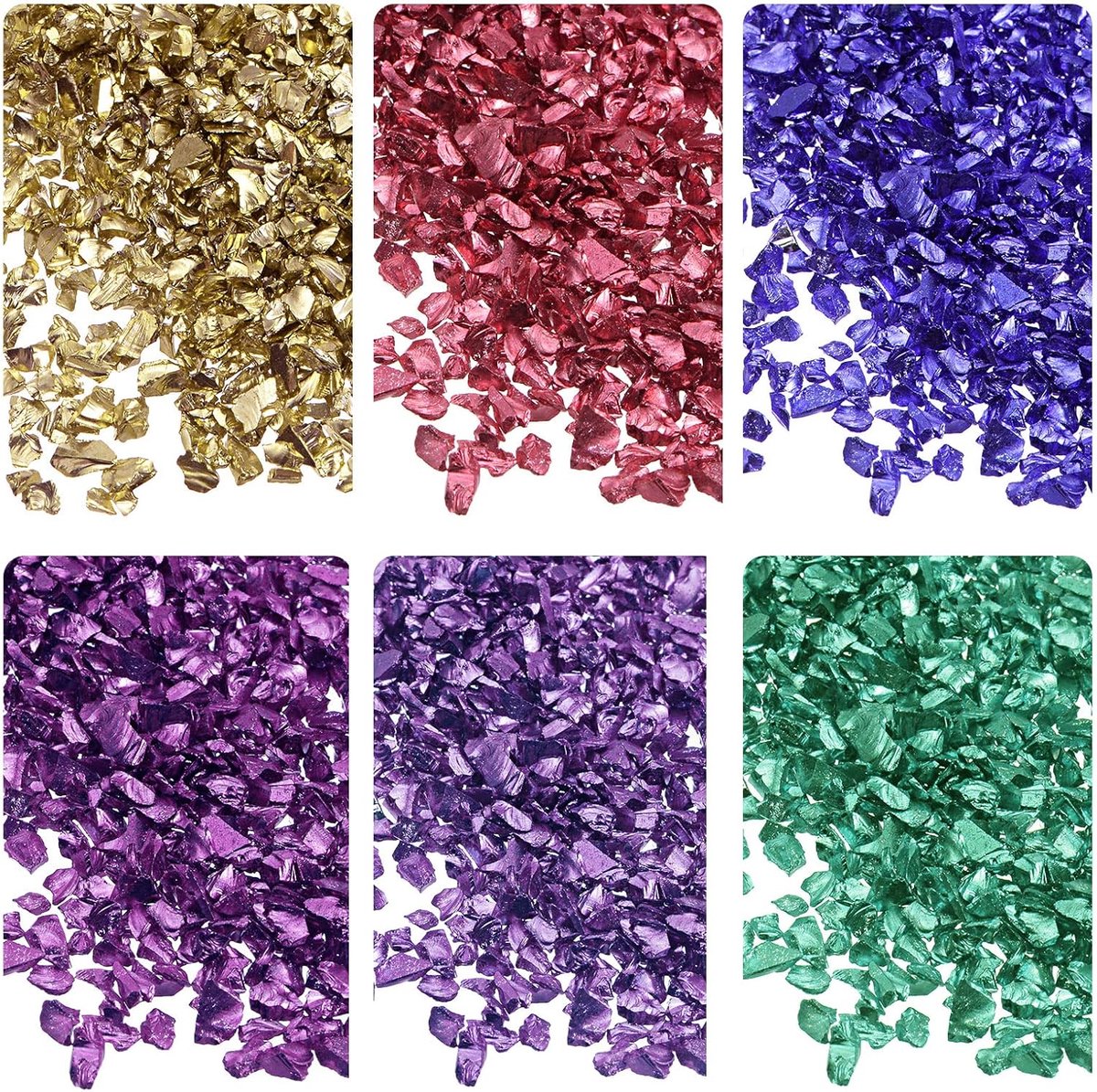 sourcing map Glazen chips, 6 kleuren, 1-4 mm, onregelmatig metallic glas, voor kunsthandwerk, knutselen, sieraden, vaas, vulling, epoxyhars, decoratie, 28 g, paars, 28 g