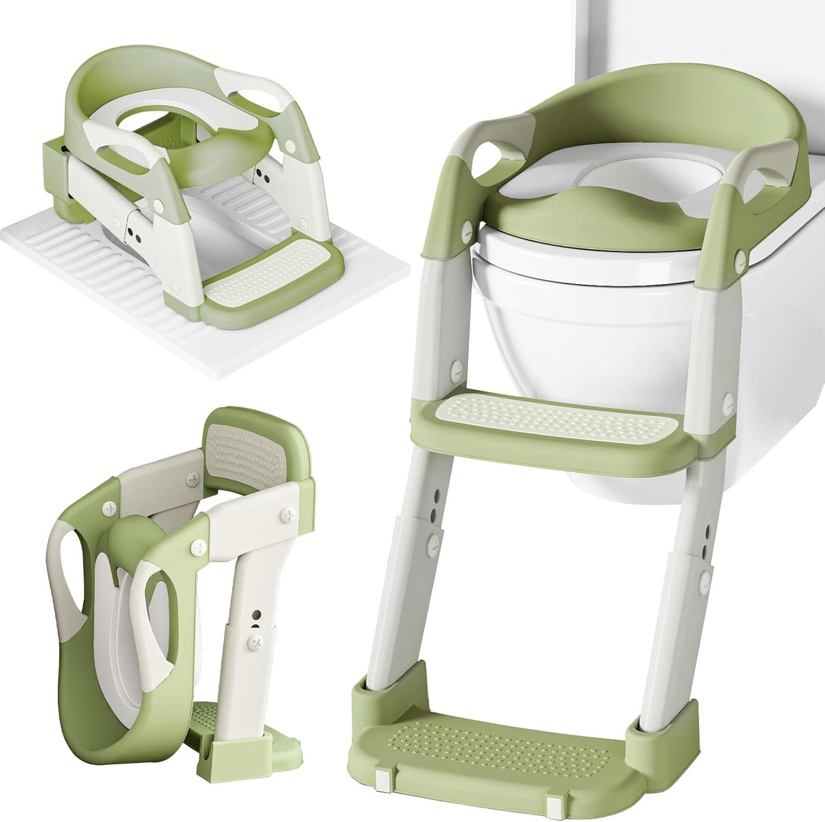 SnelShoppen - Potty Training Seat 3-in-1 Kinder Toilet Ladder met Verwijderbare Kussen, Antisplash en Vouwbaar Ontwerp - Groen