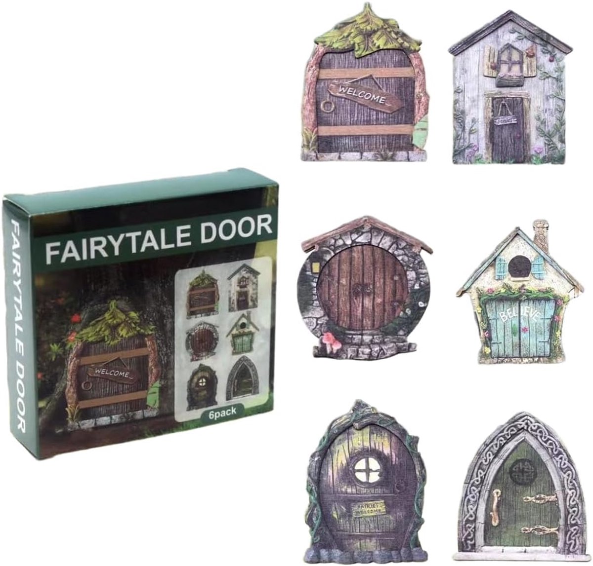 miniatuurdeur voor feeëntuin, miniatuurdeur van berkenhout voor buitendecoratie, 6 stuks