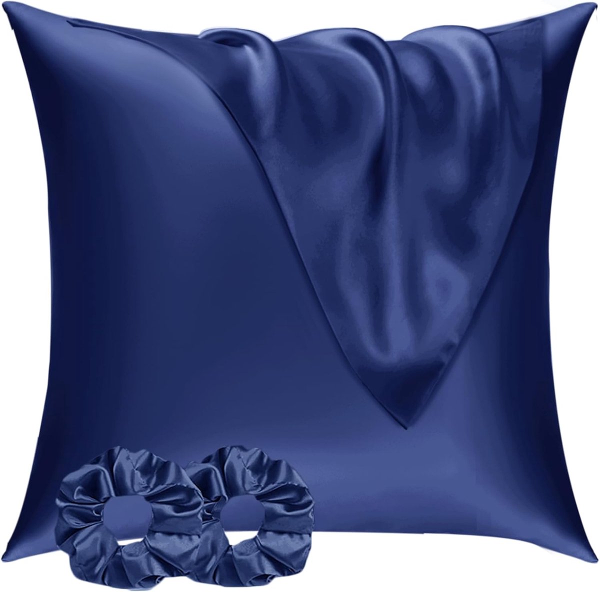 Vielit van 2 Satijn Kussensloop 60x60 Marine, zo Zacht als Zijden Kussensloop,Goed voor haar en huid Envelopsluiting met 2 Haarbandjes