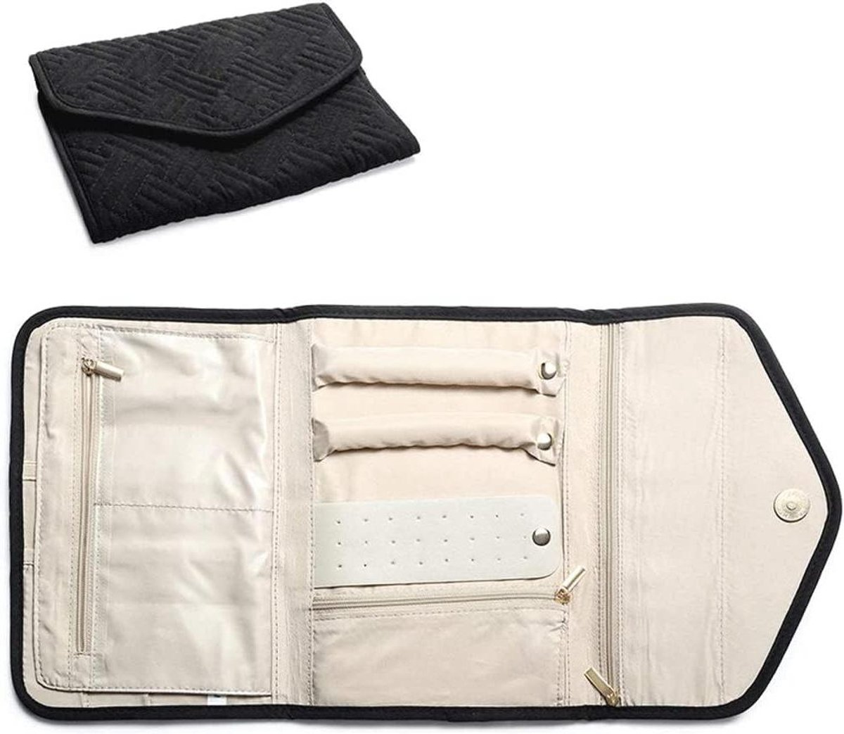 Sieraden Opberger - Reis Pouch - Sieraden Organiseren - Vouwbaar Ontwerp - 22x16.5cm - Zwart