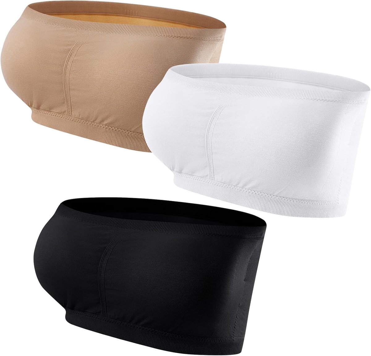 3 Pack Bandeau BH Dames, Strapless Bralette Zonder Bandjes Padded Naadloze Draadloos Bandeau-beha Tube Top Bra