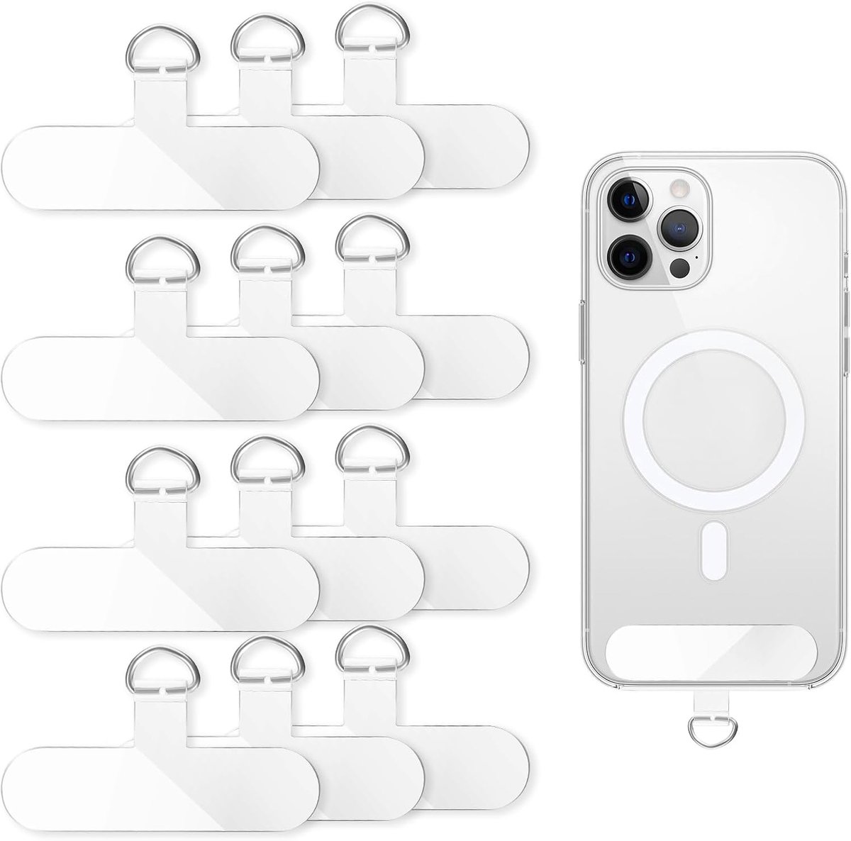 12 stuks universele telefoonketting, transparante PVC-telefoonkoord, universele telefoonketting, telefoonpatch voor de meeste smartphones