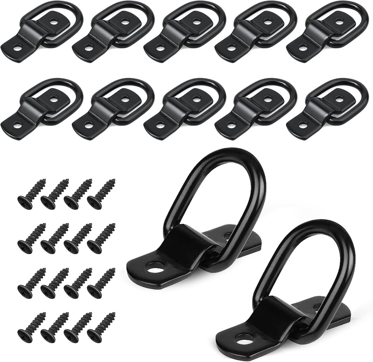 12 x Lashing Eyelets for Trailers, D-Ring, Lashing Rings with 24 Screws, Black Lashing Eyelets for Attaching Cargo in - ShopVlot