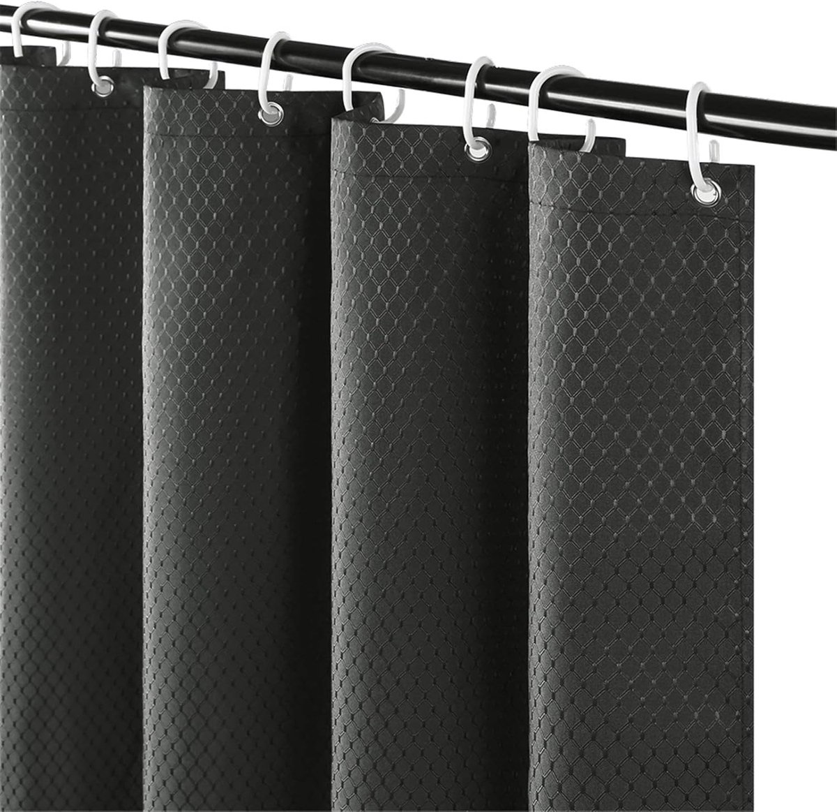 extra lange douchegordijnen voor de badkamer, waterdicht, schimmelbestendig, gewogen polyester, donkergrijze set met 12 ADS-haken, 180 x 213 cm.