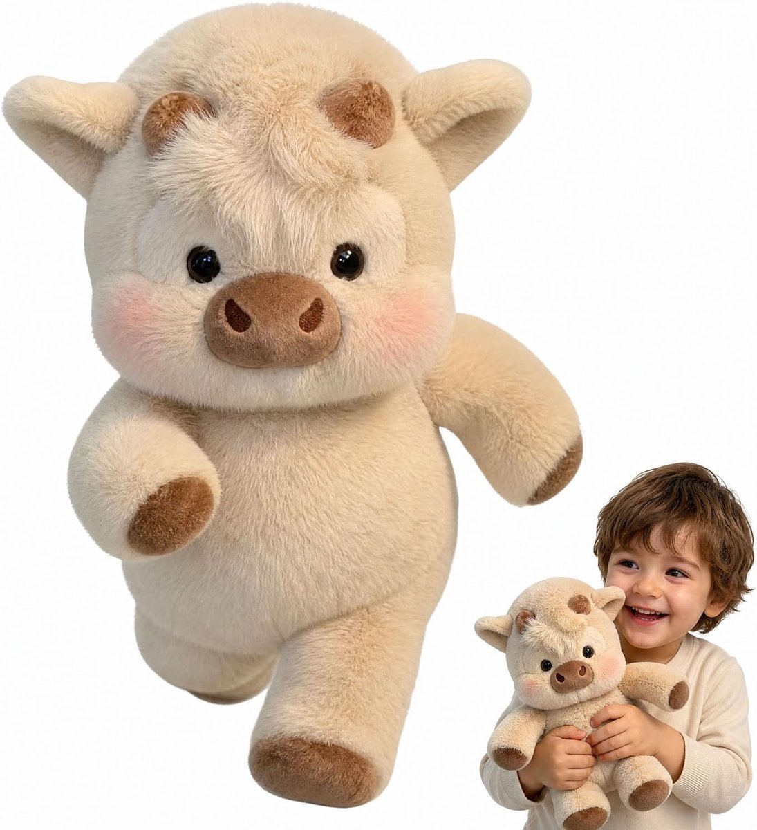 Cow Pluche 45 cm, koe knuffeldier, loopend kalf pluche dier, wilde zwijn knuffeldier, cartoon schattig pluche knuffeldier, schattige koe plushie zacht pluche dier, cadeau voor kinderen