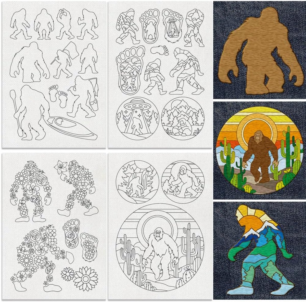 Stabilisatoren, 29,7 x 21 cm Sasquatch silhouet wateroplosbare stok en steek borduurwerk sticker, 4 vellen dier hand naaien doe-het-zelf borduurwerk papier