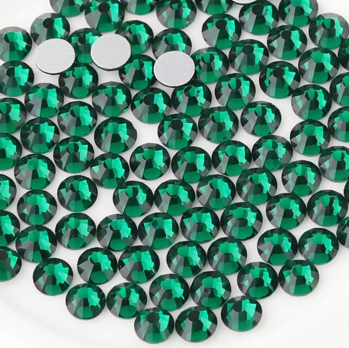 Strassteentjes met platte achterkant, 1,3 mm-6,5 mm, Emerald (SS3 (1,3-1,4 mm))