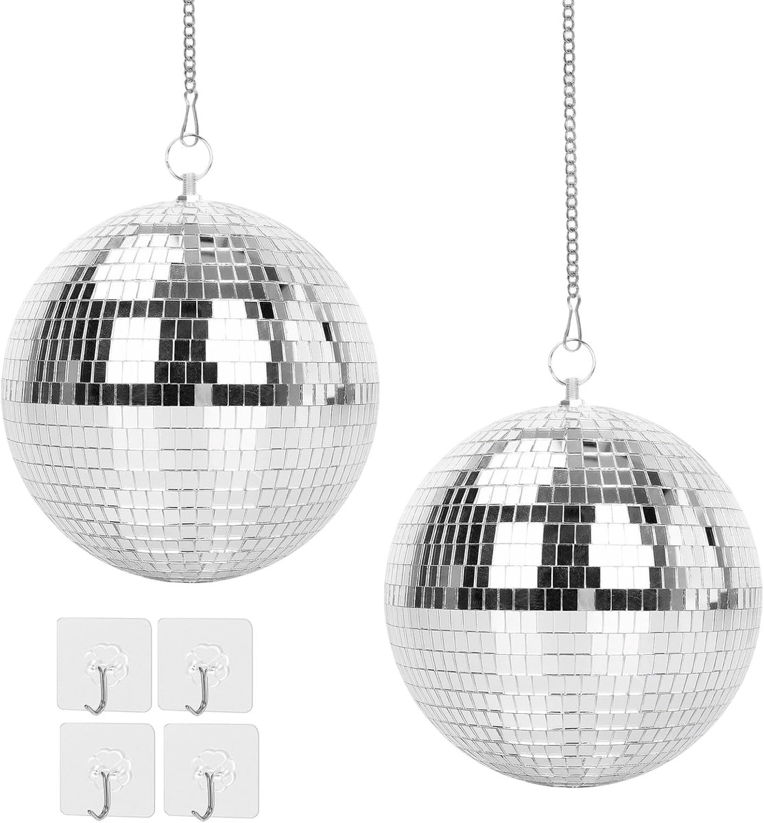 2 stuks spiegelballen, discobal om op te hangen met haken, zelfklevend, discoboldecoratie voor feestjes of DJ-lichteffect