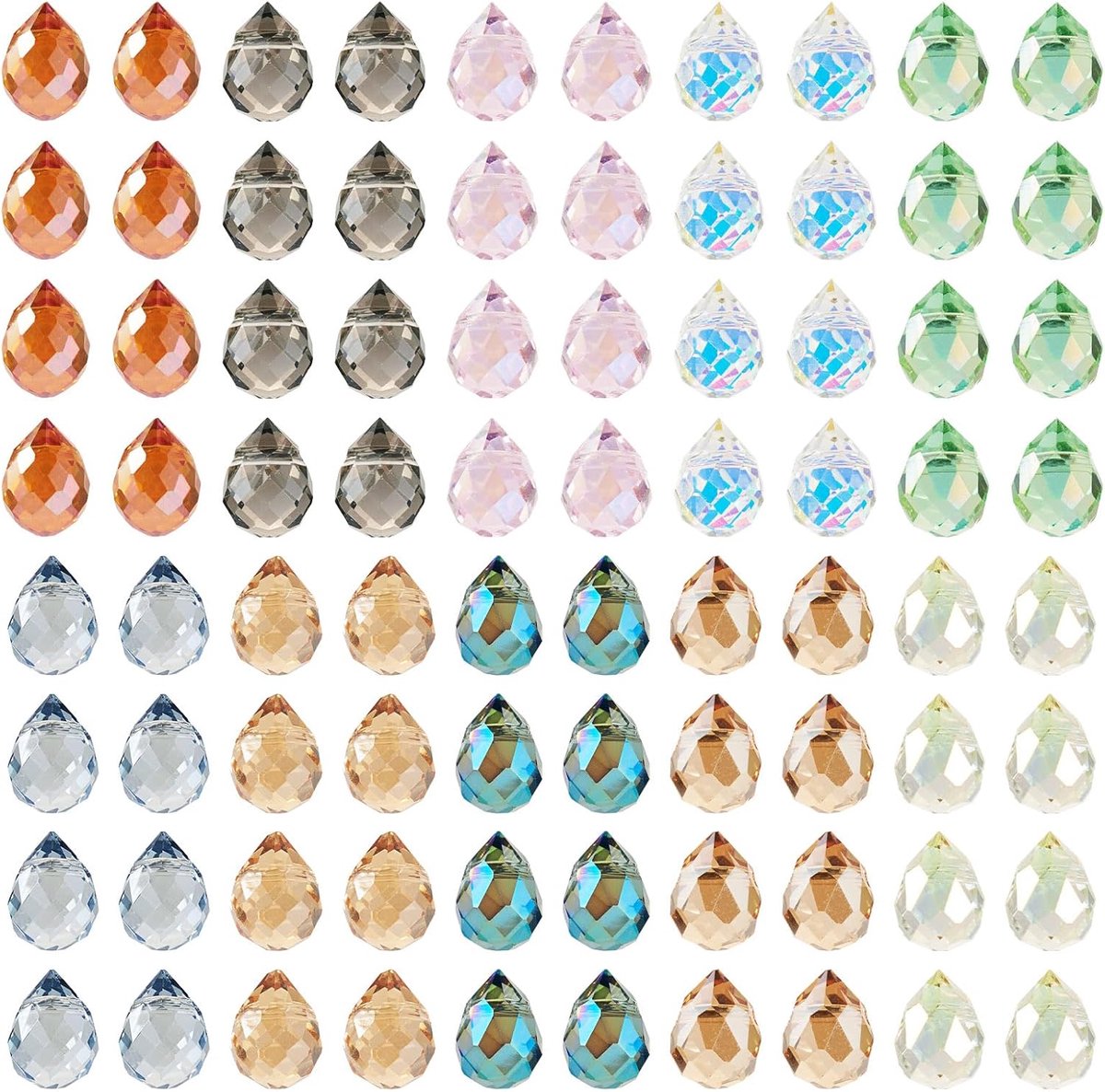 130 Stuks 10 Kleuren Facet Teardrop Galvaniseren Glas Kralen Parel Glans Plated Water Drop Transparante Kristal Kralen voor DIY Oorbel Ketting Sieraden Maken