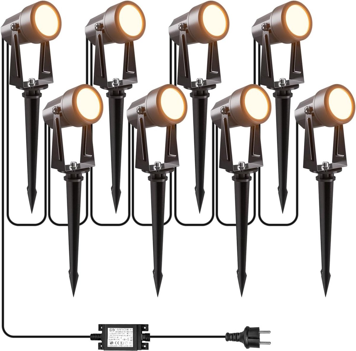 Led-spots voor buiten set van 3W*8, 3000K Warm Wit, 27V, IP65 Waterdicht - Met 28M voedingssnoer - Voor paden, gazons en terrassen (Verpakking van 8)