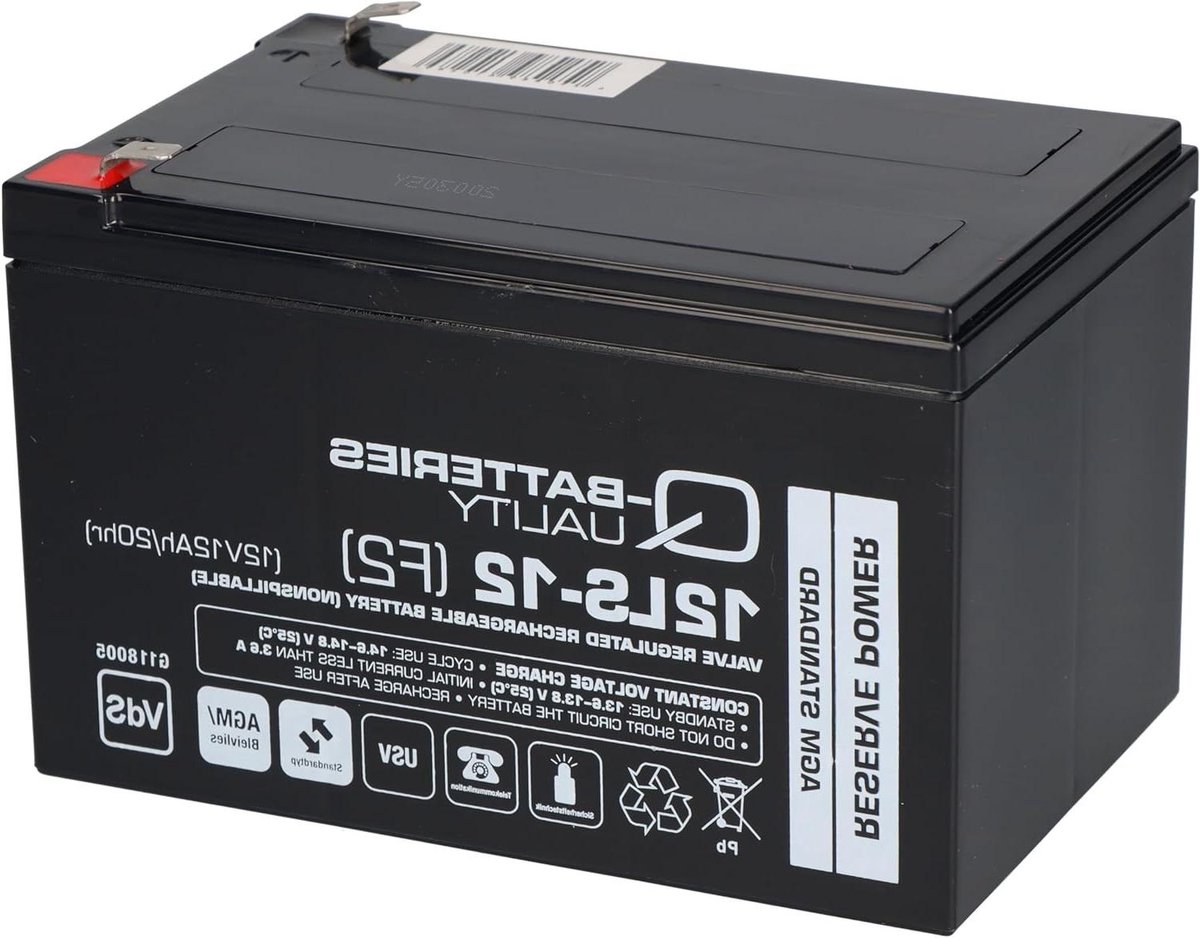 AGM Accu - Oplaadbare Batterij - Energievoorziening - VdS-gecertificeerd - 12V 12Ah - Zwart