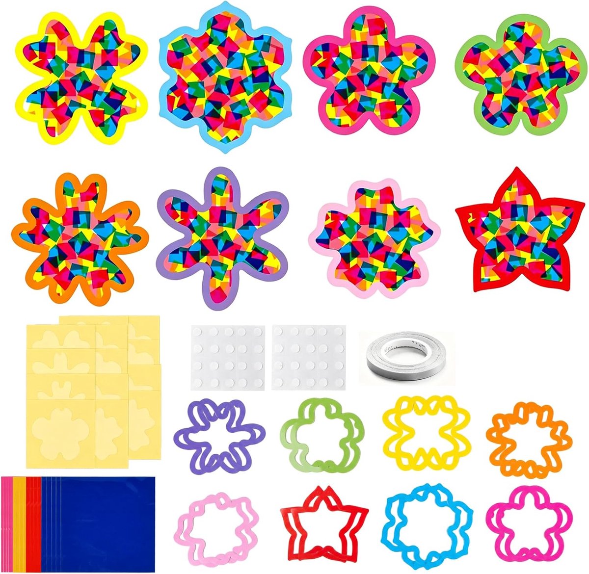 Lente-knutselset voor kinderen, 16 bloemenraamstickers, creatieve knutselset, paasdecoratie en raamafbeeldingen in de lente, zandstrand en handwerk, educatief cadeau