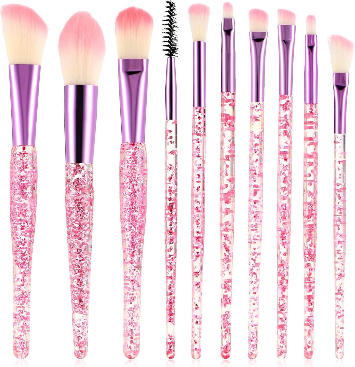 Glitter Crystal Make-up Borstel Set 10 Stuk Bling Professionele Foundation Concealer Oogschaduw Eyeliner Blush Lip Blending Synthetische Borstels Gereedschap Kit Essentials Transparant Handvat