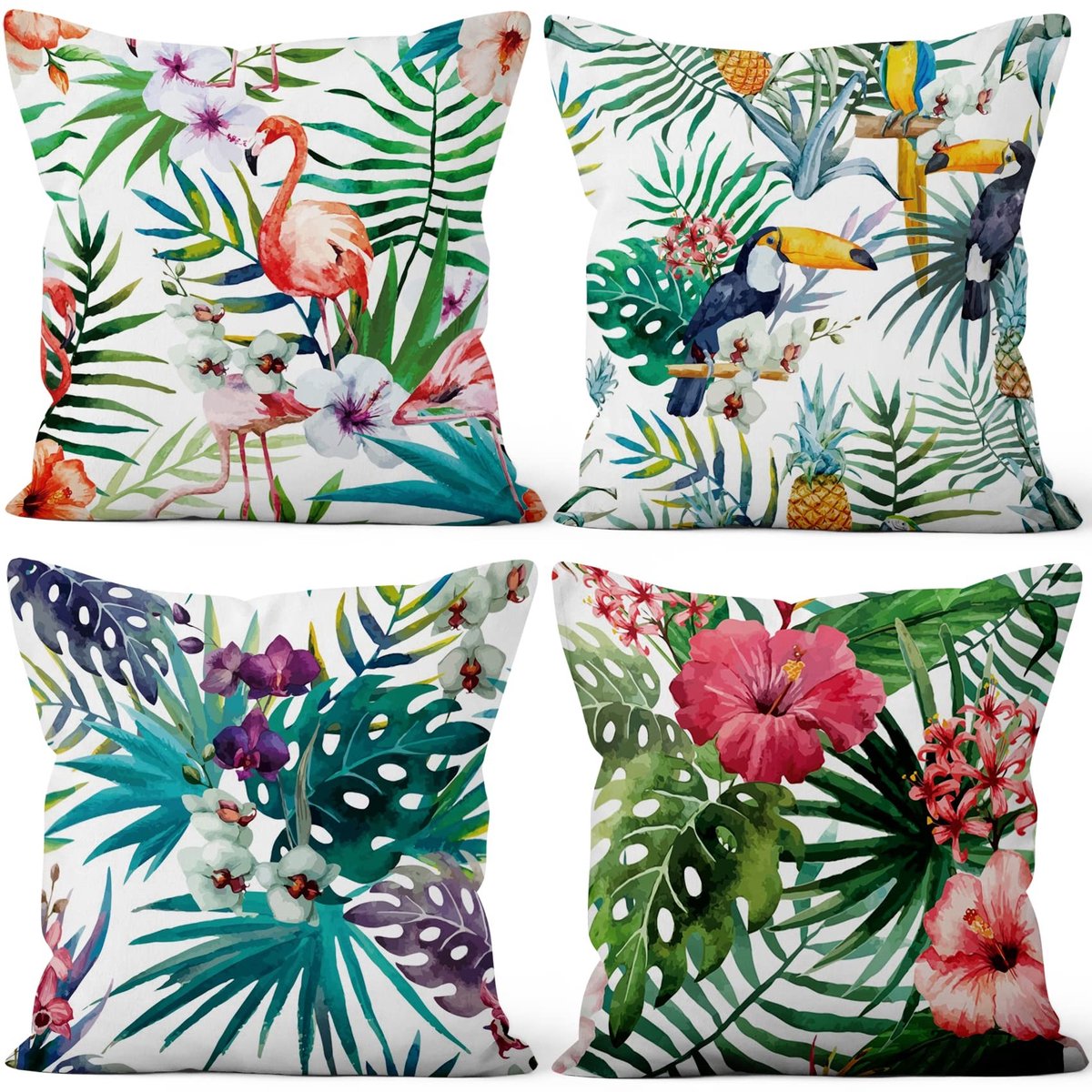 Omgoods - Set van 4 Tropische Kussenhoezen 40x40 cm
