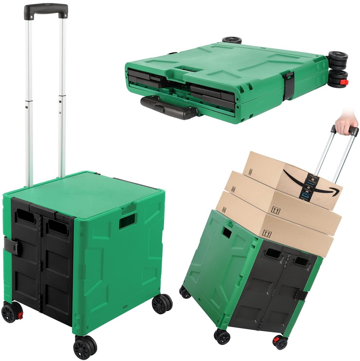 Omgoods - Opvouwbare Winkelwagen met Verstelbare Handgreep en 4 Wielen