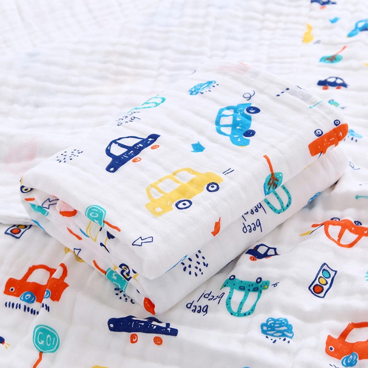 Omgoods - Hydrofiele Deken Baby - 110x110 cm - 6 Lagen Katoen - Kleurrijke Auto's