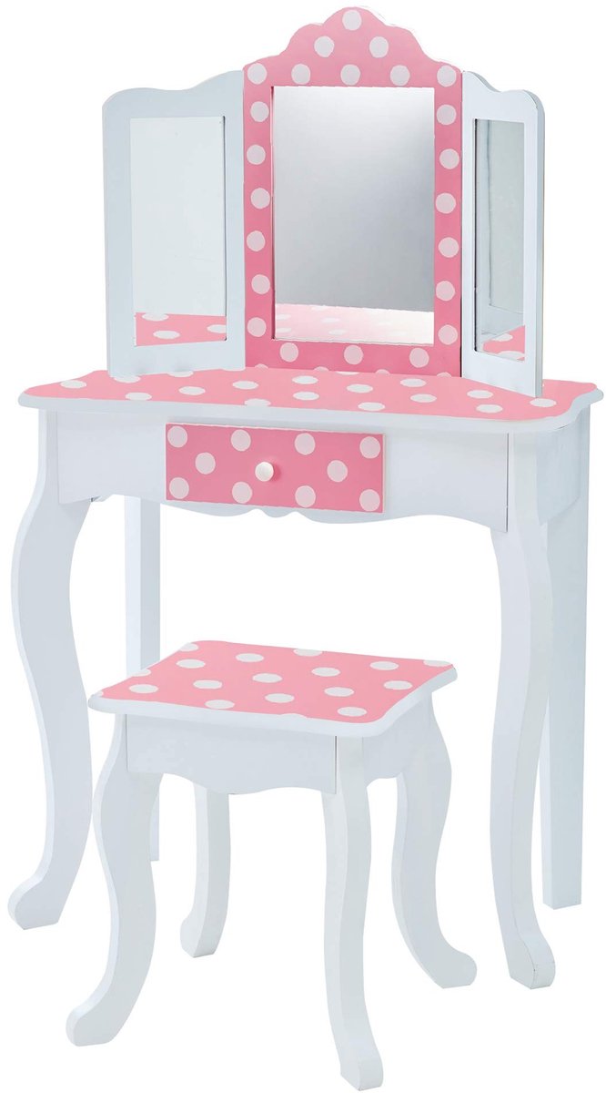 Omgoods - Kinderdressingtafel met Stoel - Hout - Roze/Wit