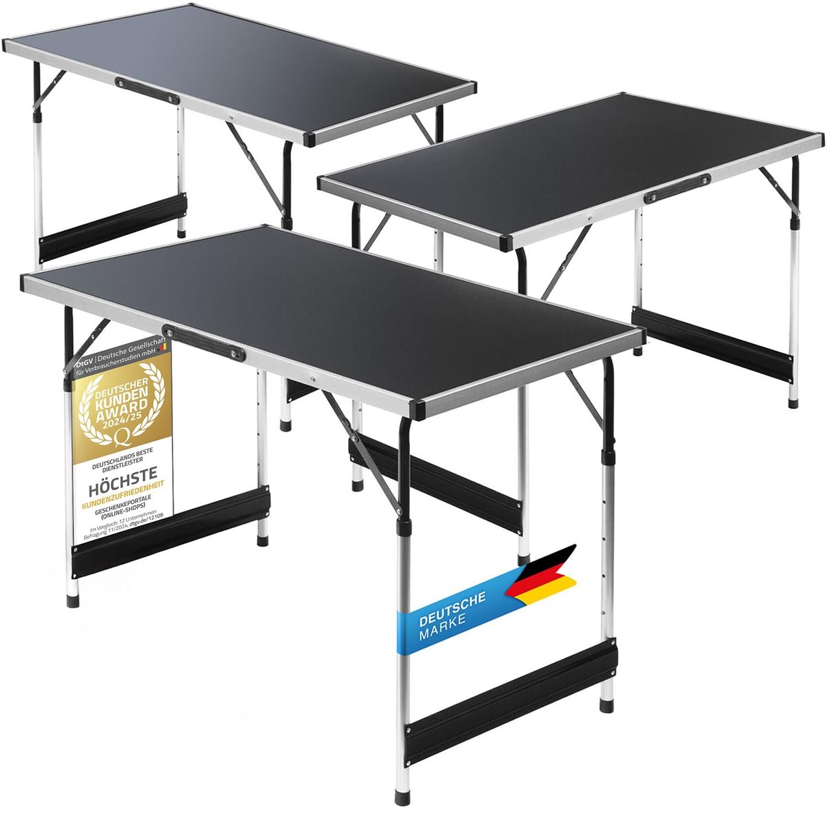 Omgoods - Vouwbare Multifunctionele Campingtafel - 3x Zwart 100x60 cm