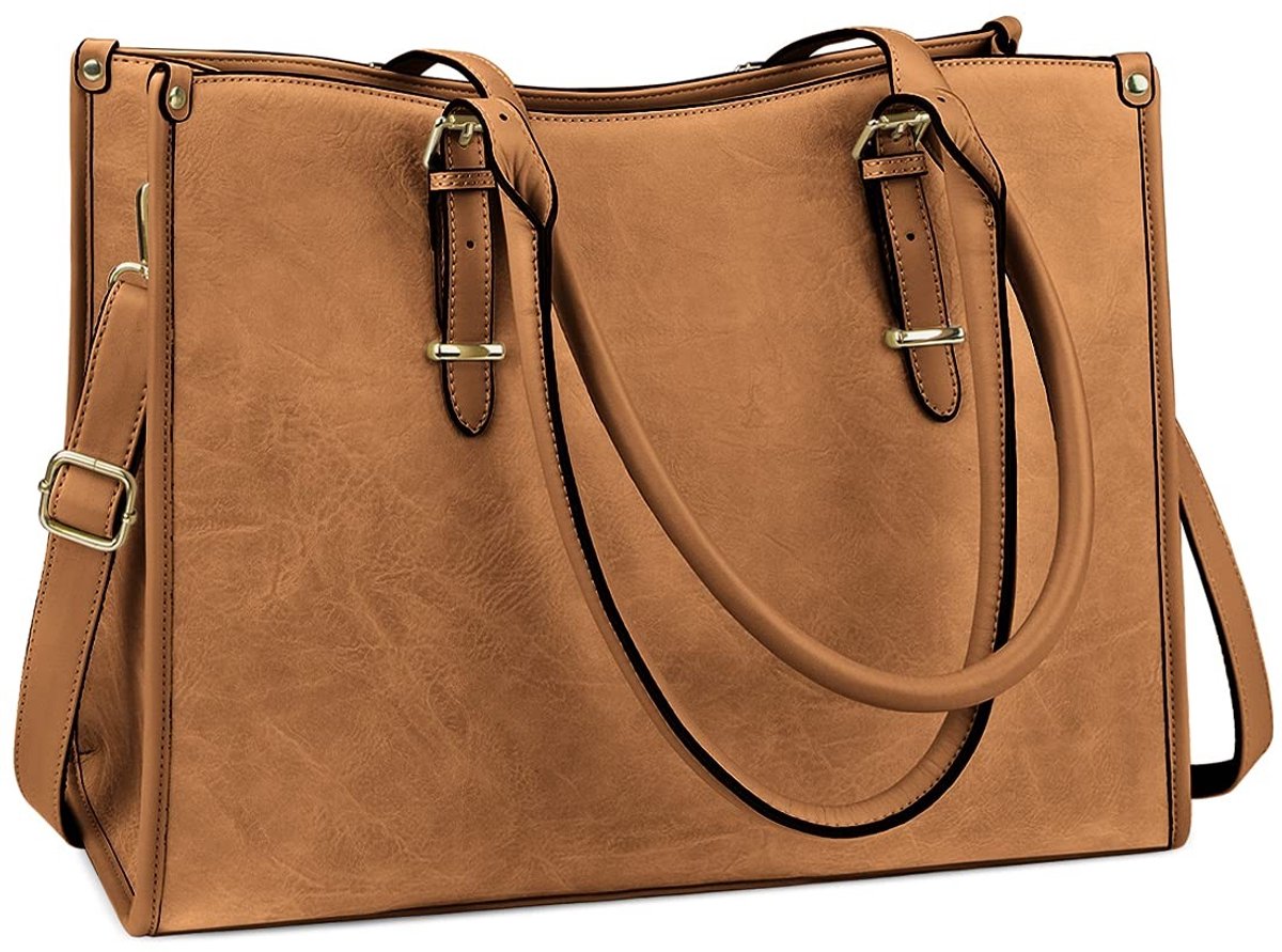 Omgoods - Leren Laptop Handtas voor Vrouwen 15.6 Inch met Schouderband