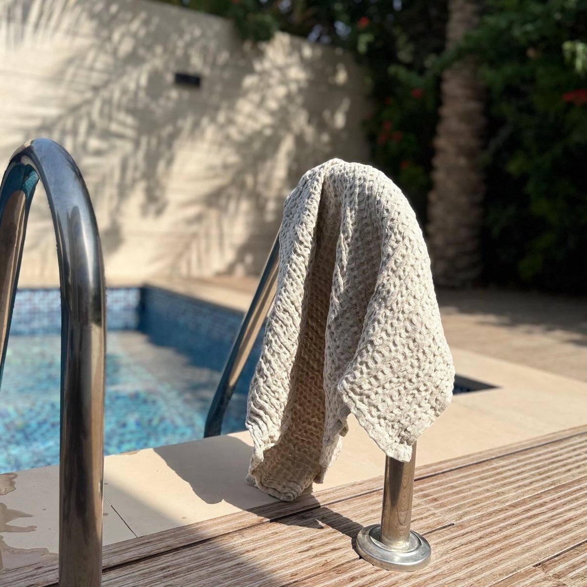 Omgoods - Wafel Piqué Douchehanddoek - Half Linnen - Stonewashed - Natuur - 65x90 cm