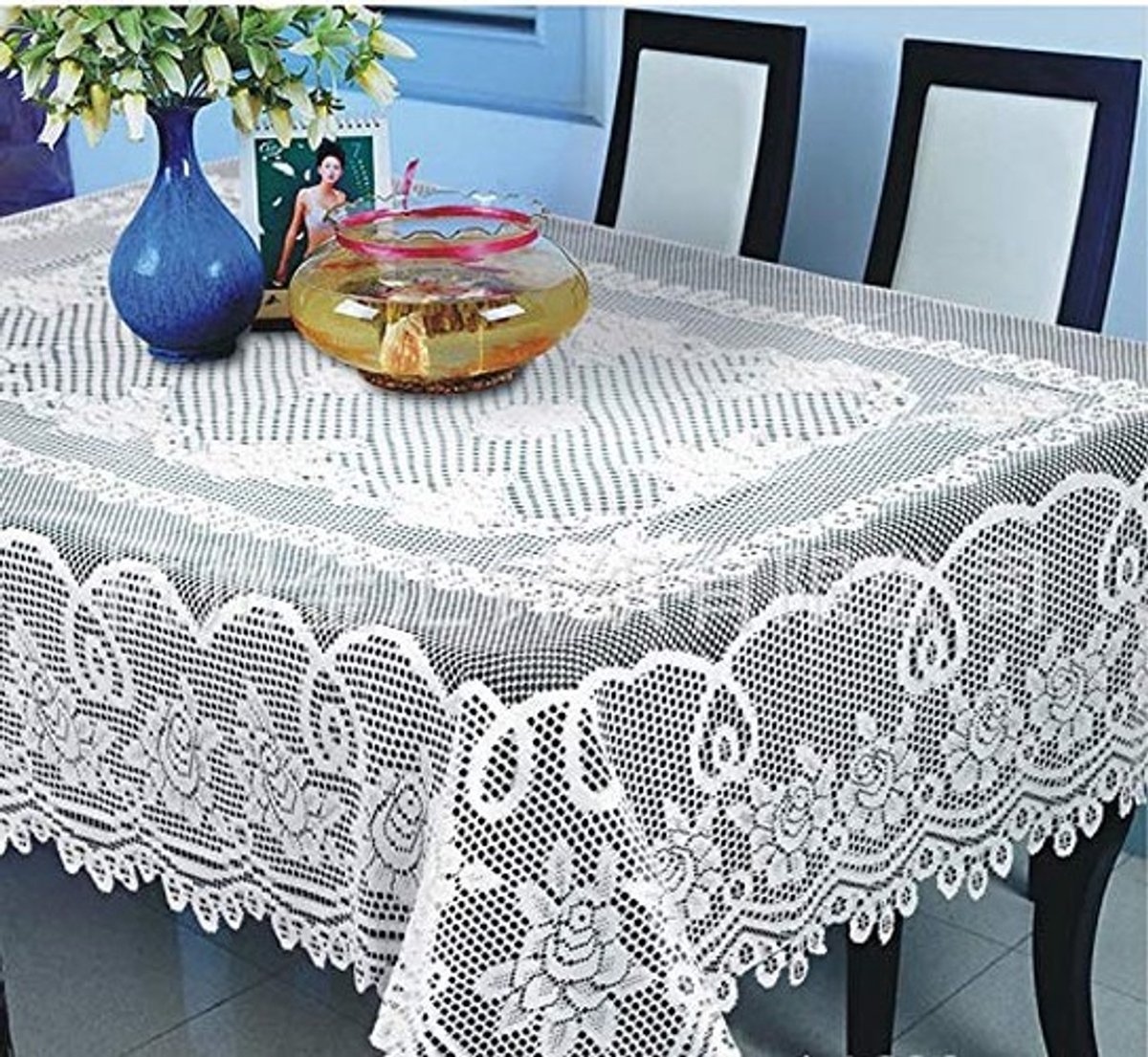 Omgoods - Witte Tafelkleed met Bloemenpatroon van Polyester 152 x 228 cm