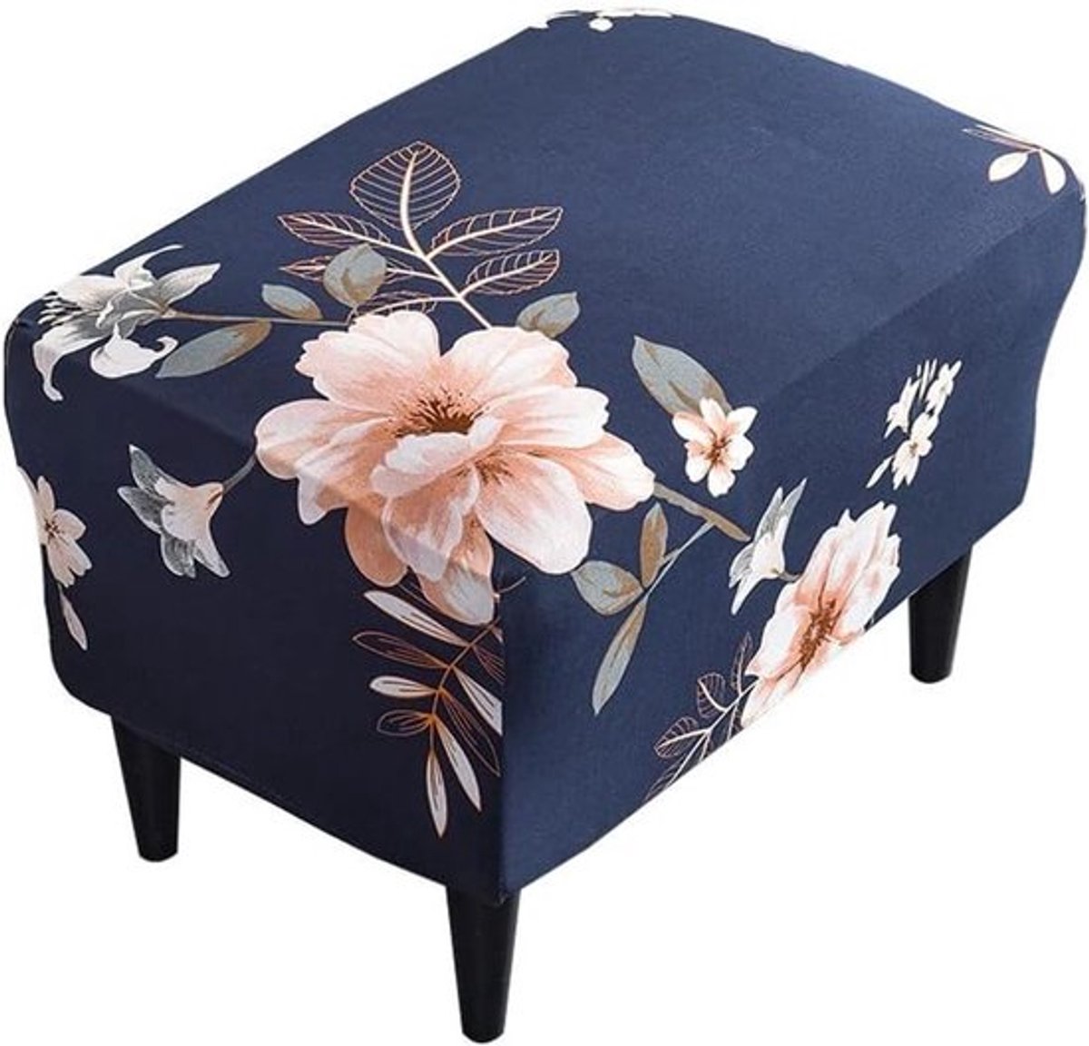 Voetenbankhoes - Krukhoes - Elastische pasvorm - Voetenbankhoes 40*60 - Blauw bloemenpatroon