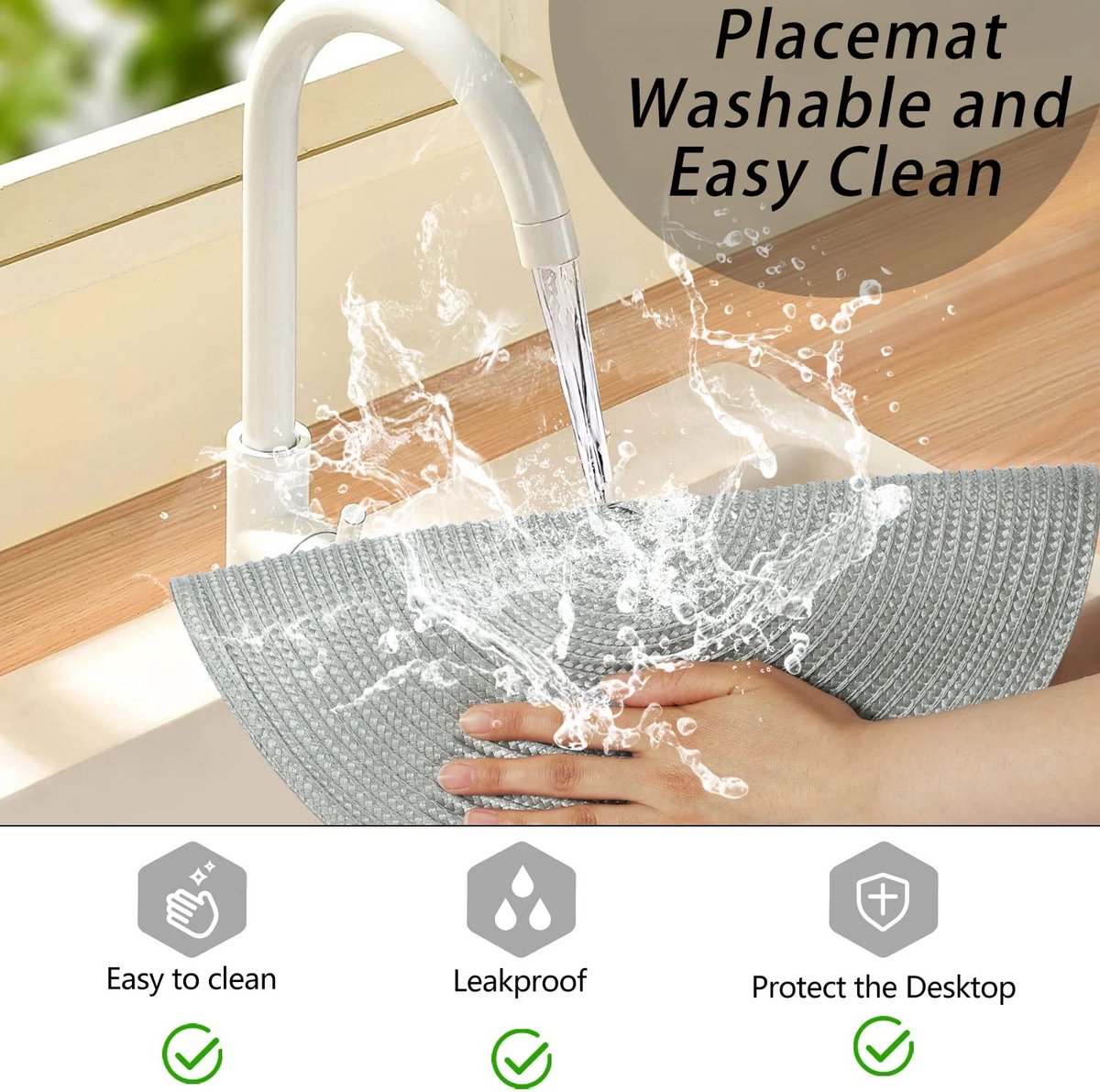 Omgoods- Placemat Set van 6 - Ronde Placemat - Hittebestendige Placemat - Wasbare Placemat - Geweven Placemat - 34cm Diameter - Tafelmat