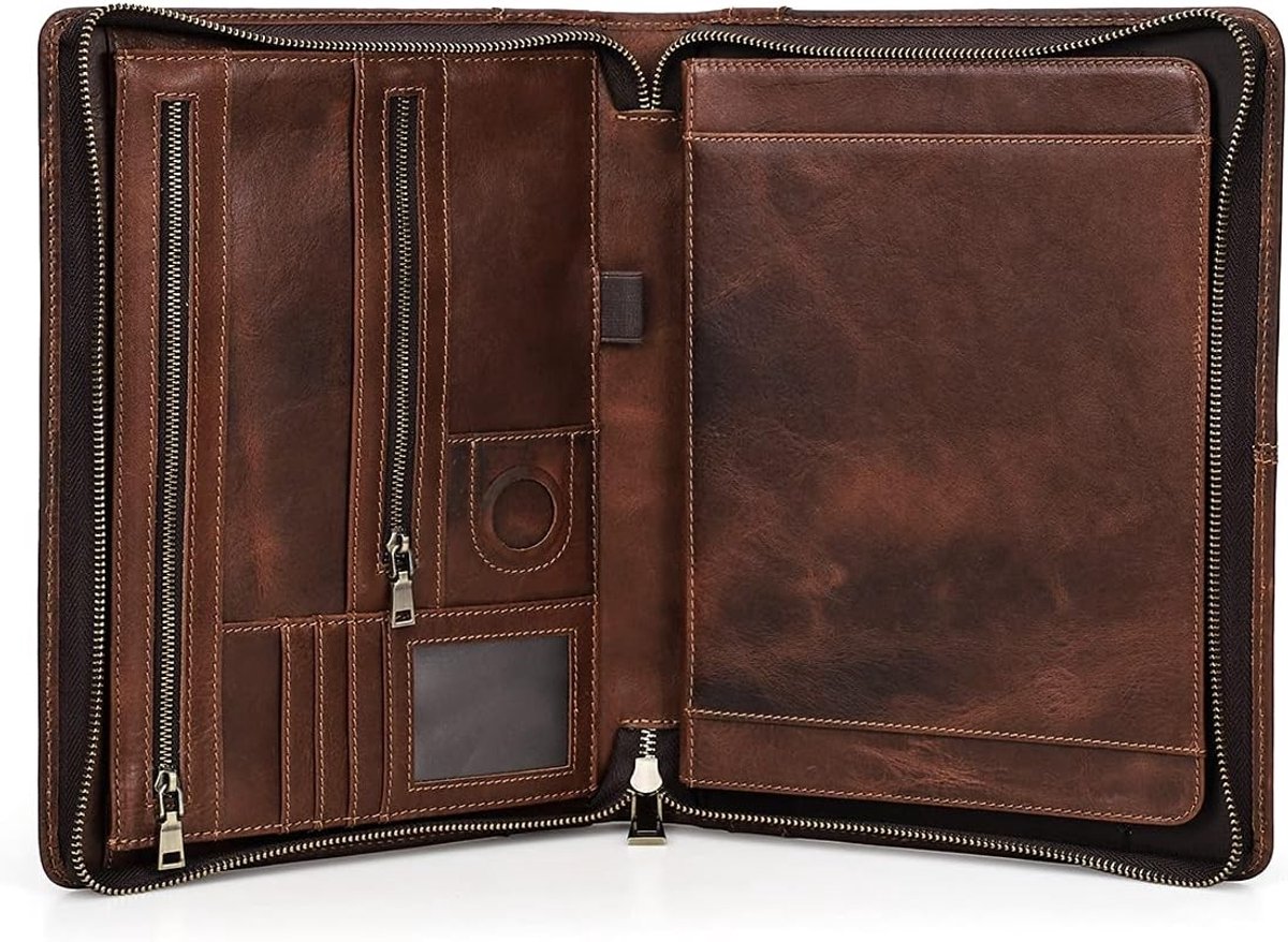 Handgemaakte Italiaanse Lederen Portfolio voor iPad A4 - Multifunctionele Werk Organizer, Vintage Conferentie Map voor Professioneel Gebruik en Documentenbeheer