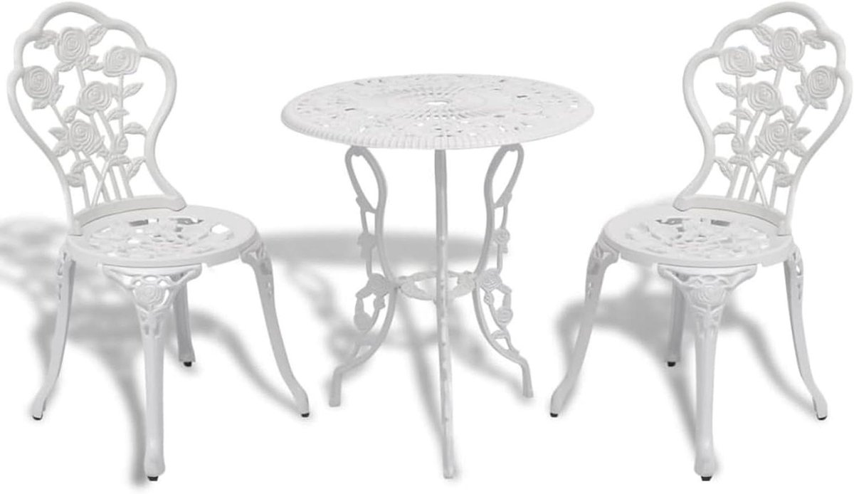 Bistroset 3-delig - Tuinset Balkon - Genieten Buiten - Gegoten Aluminium - 59x59x62cm - Wit