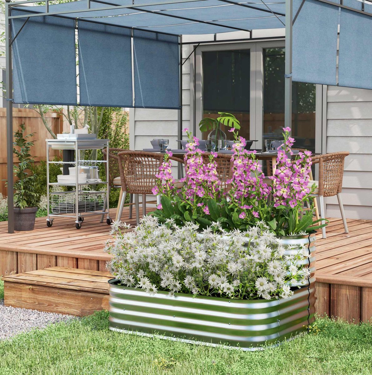 COVREO Moestuinbak 120x90x60 cm, zilver, metaal met 2 niveaus en open bodem