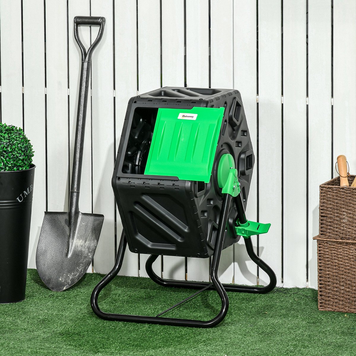 COVREO Compostbak 65 liter, zwart, kunststof met draaifunctie en ventilatie