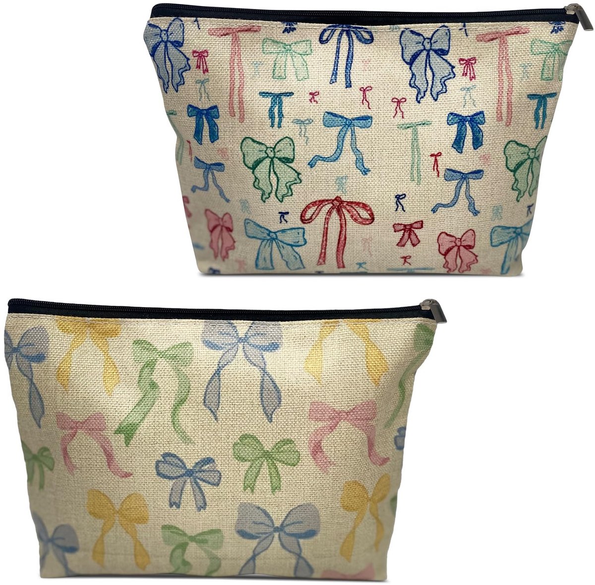 Dailygoods - 2-delige make-uptas met strik, zachte make-uptas met strik van linnen voor meisjes, een must-have voor de slaapkamer van meisjes.