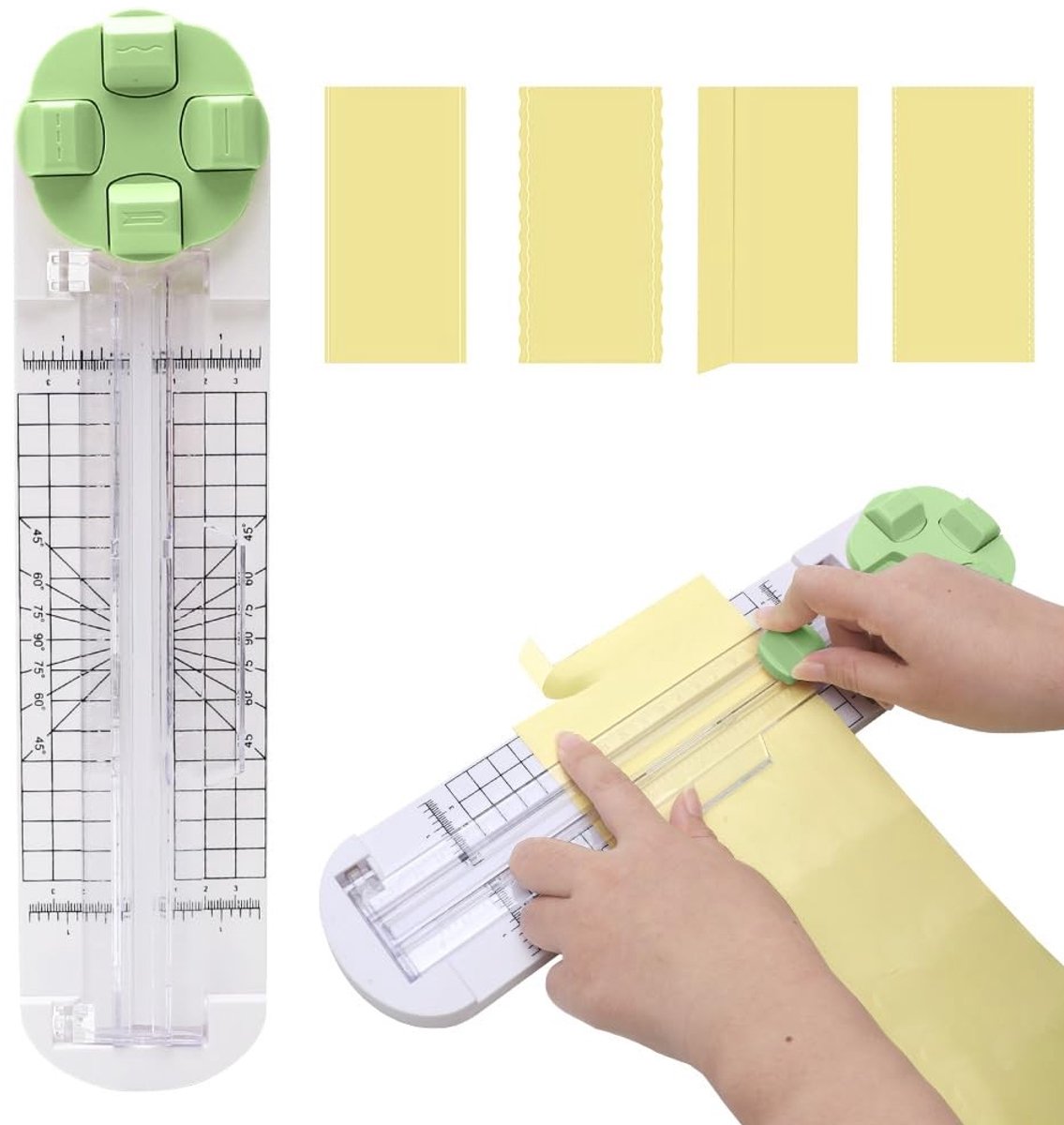 Dailygoods - 4-in-1 papiersnijder, papiersnijmachine, papiersnijder met rechte, gegolfde, geperforeerde en rillende wijzerplaatmessen, roterende papiersnijapparaat voor scrapbooking, foto's, etike