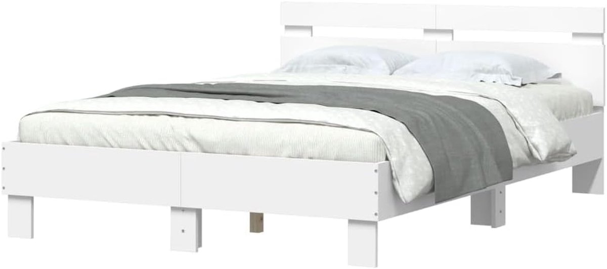 Bedframe met hoofdeinde - 2-persoons bed - Slaapkamer inrichten - Geïntegreerde LED-verlichting - 135x190 cm - Wit