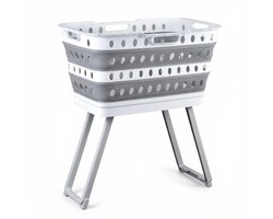 Stervia Verhoogde Wasmand - Wasmand Met Standaard - Opvouwbare Wasmand - 43 Liter - Geventileerd - Grijs/Wit - 60 x 40 x 65 cm