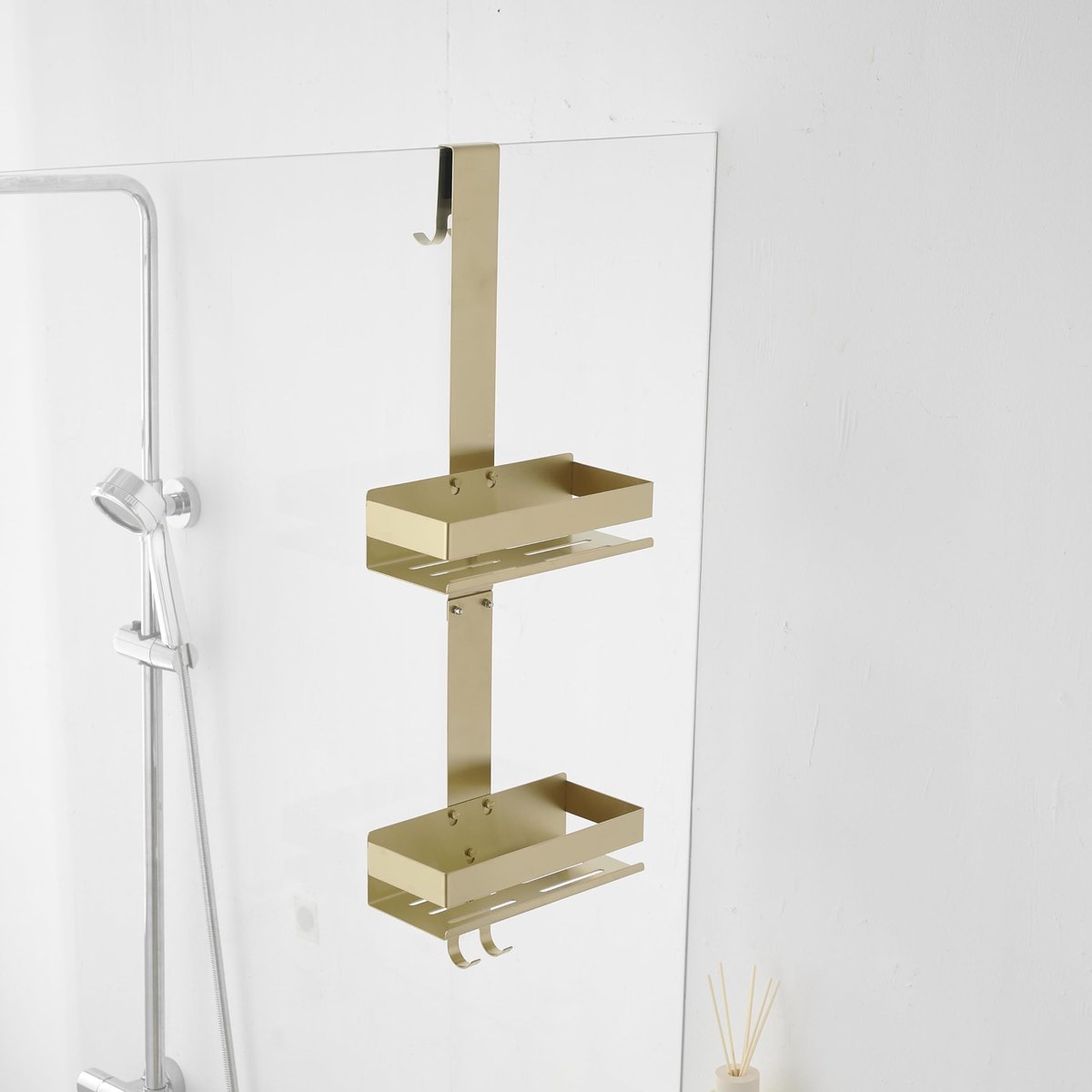 Dailygoods- Doucheplank zonder boren - Gouden doucheplank - Roestvrij staal SUS304 - Shampoo/douchegelhouder - Badkameraccessoires - Antiroest en duurzaam - Doucherek