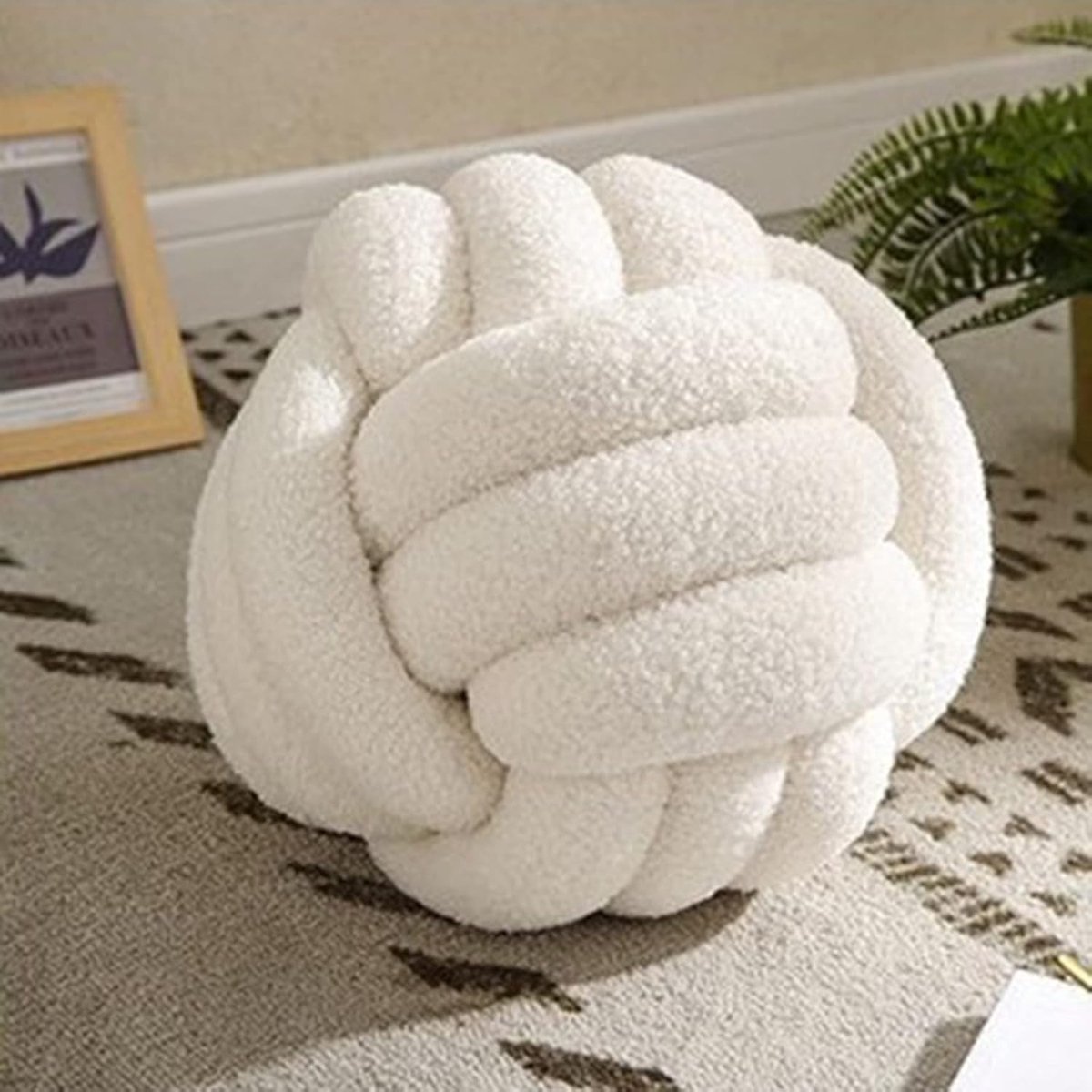 bolkussen, geknoopte bal dooi kussen ultra zacht gezelschap decoratieve handgeweven met handgeweven geknoopte bal lam fluweel sofa kussen, knoopkussen, bakkussen Beige