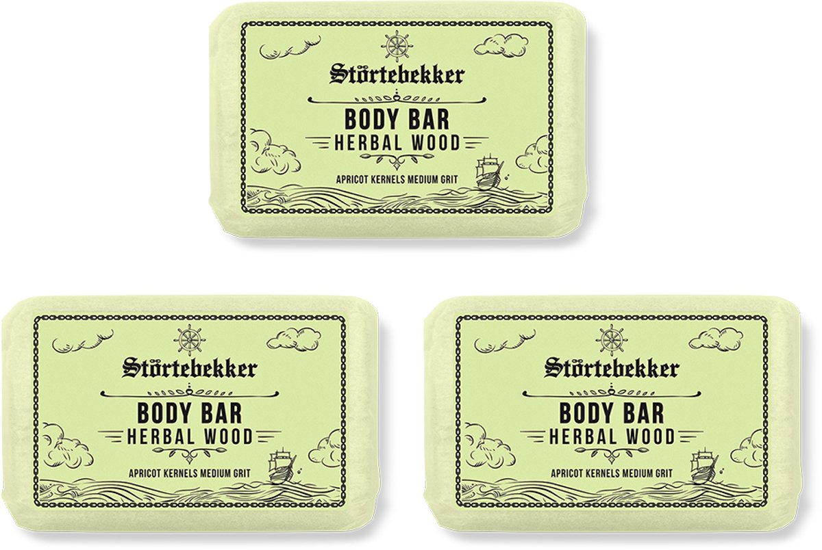 Störtebekker® Body Bar Herbal Wood (Body Scrub) - Plasticvrije Vaste Zeep & Douchegel Heren - Natuurlijke & Duurzame Lichaamsverzorging - Vegan Bodywash met Sheaboter - 120g