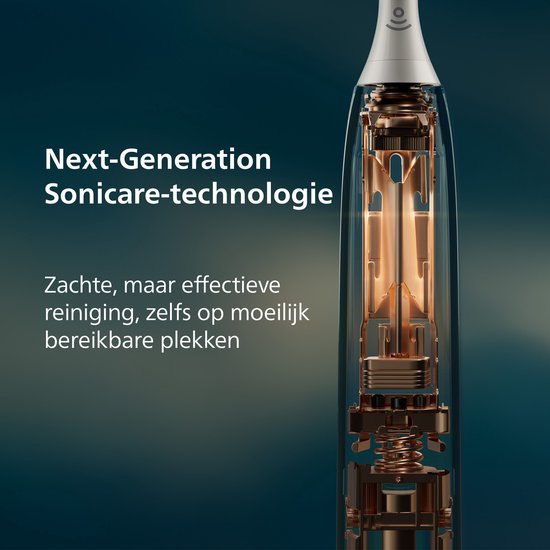 Doorsnede van de Philips Sonicare tandenborstel, met weergave van de Next-Generation technologie.