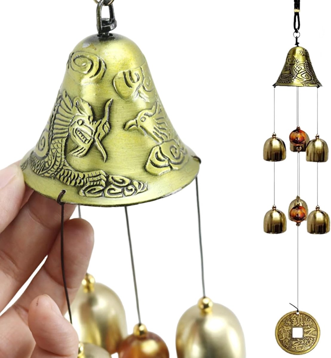 Windgong voor tuin, Chinese geluksvogel metalen bel windgong buiten binnen woondecoratie (draak)
